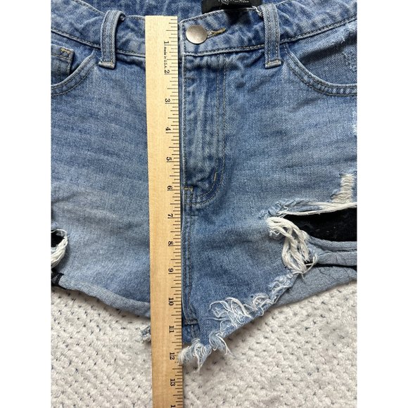 Forever 21 Shorts Womens Medium Medium Wash Blue Denim Distressed Cutoff - Picture 8 of 8